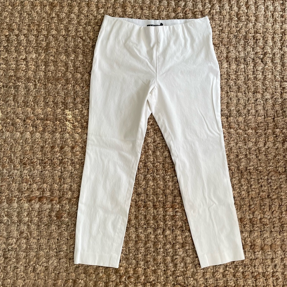 Lauren Ralph Lauren White Stretch Ankle Pants Size 10 Pull On Side Zip Slim - Picture 2 of 7